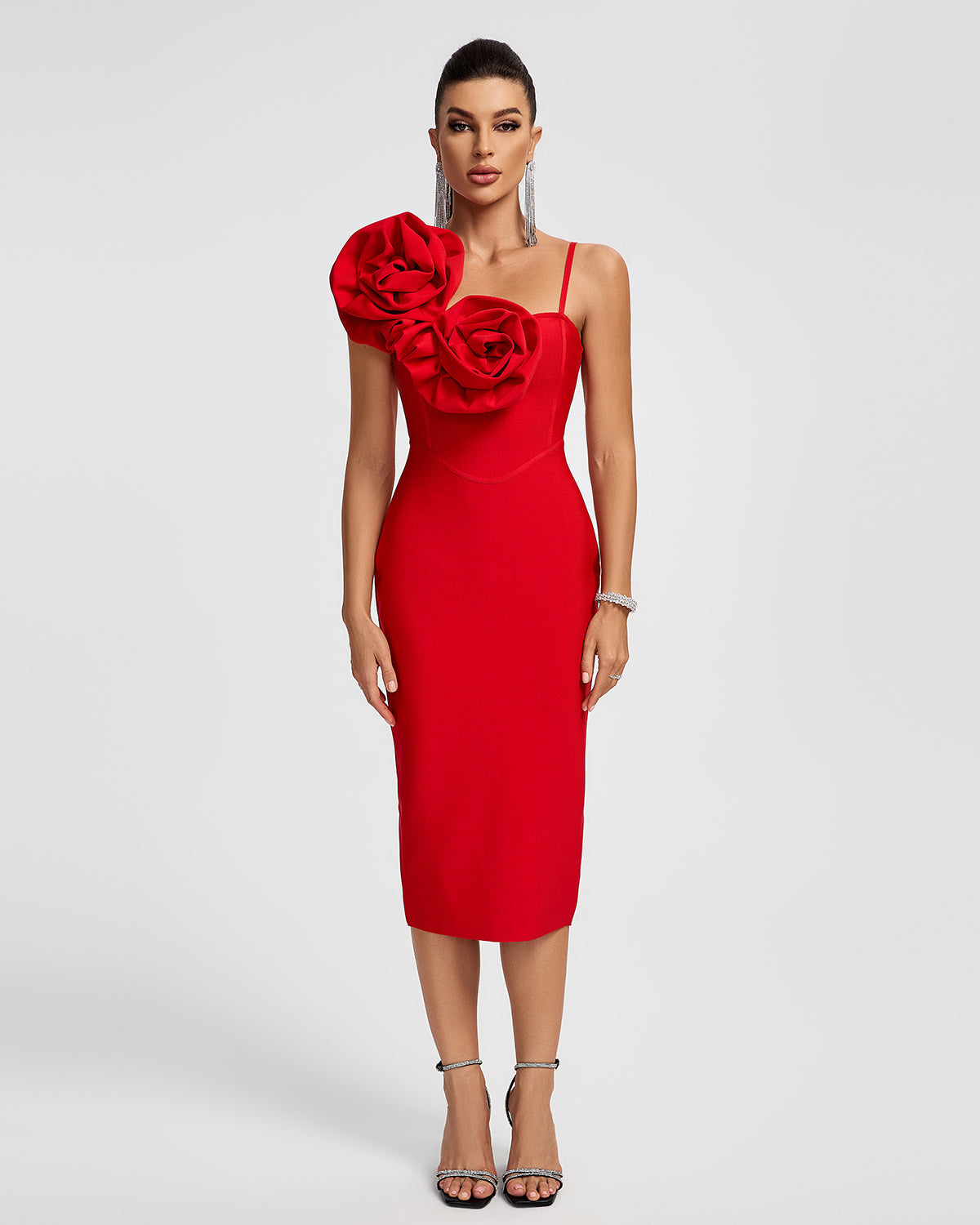 Women sexy red bandage midi dress