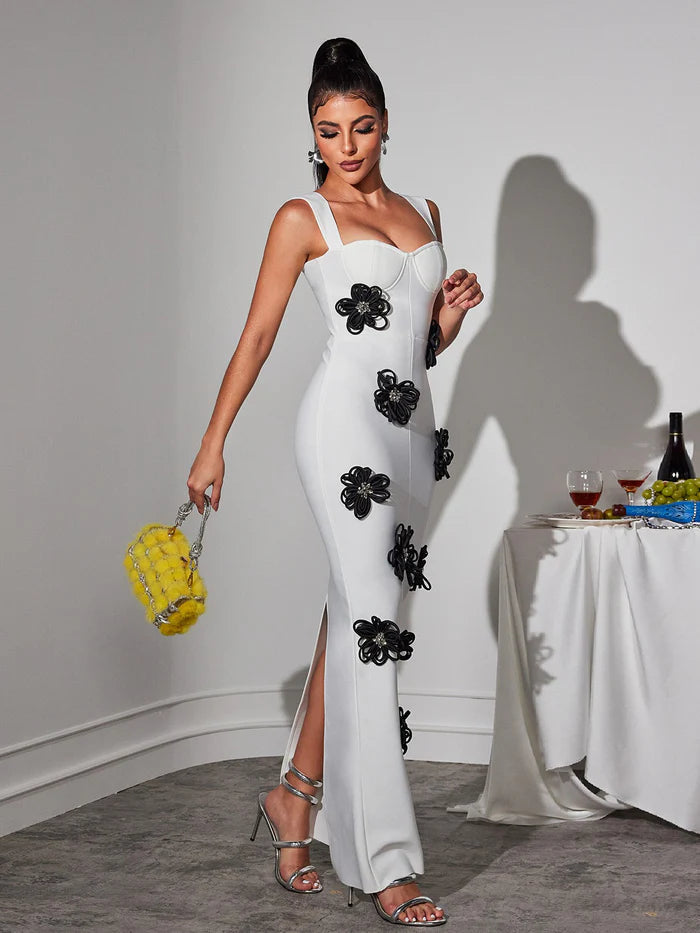 Teadoir Flower Crystal Bandage Long Dress