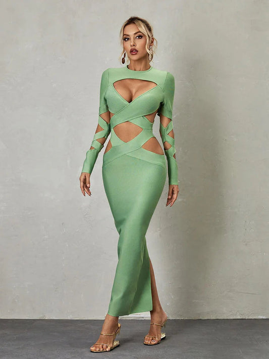 Long Sleeve Cutout Bandage Dress Women Sexy Dress