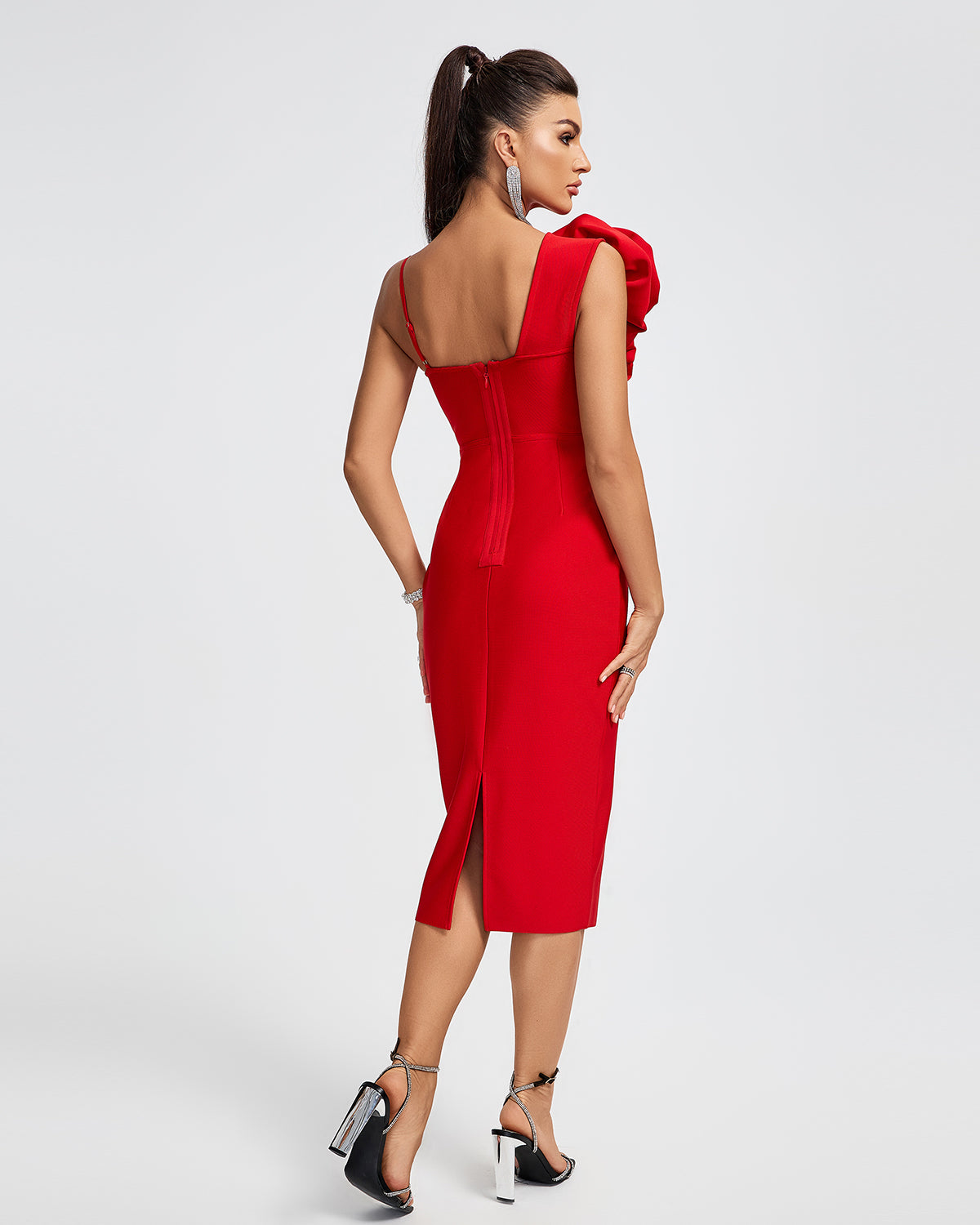 Women sexy red bandage midi dress