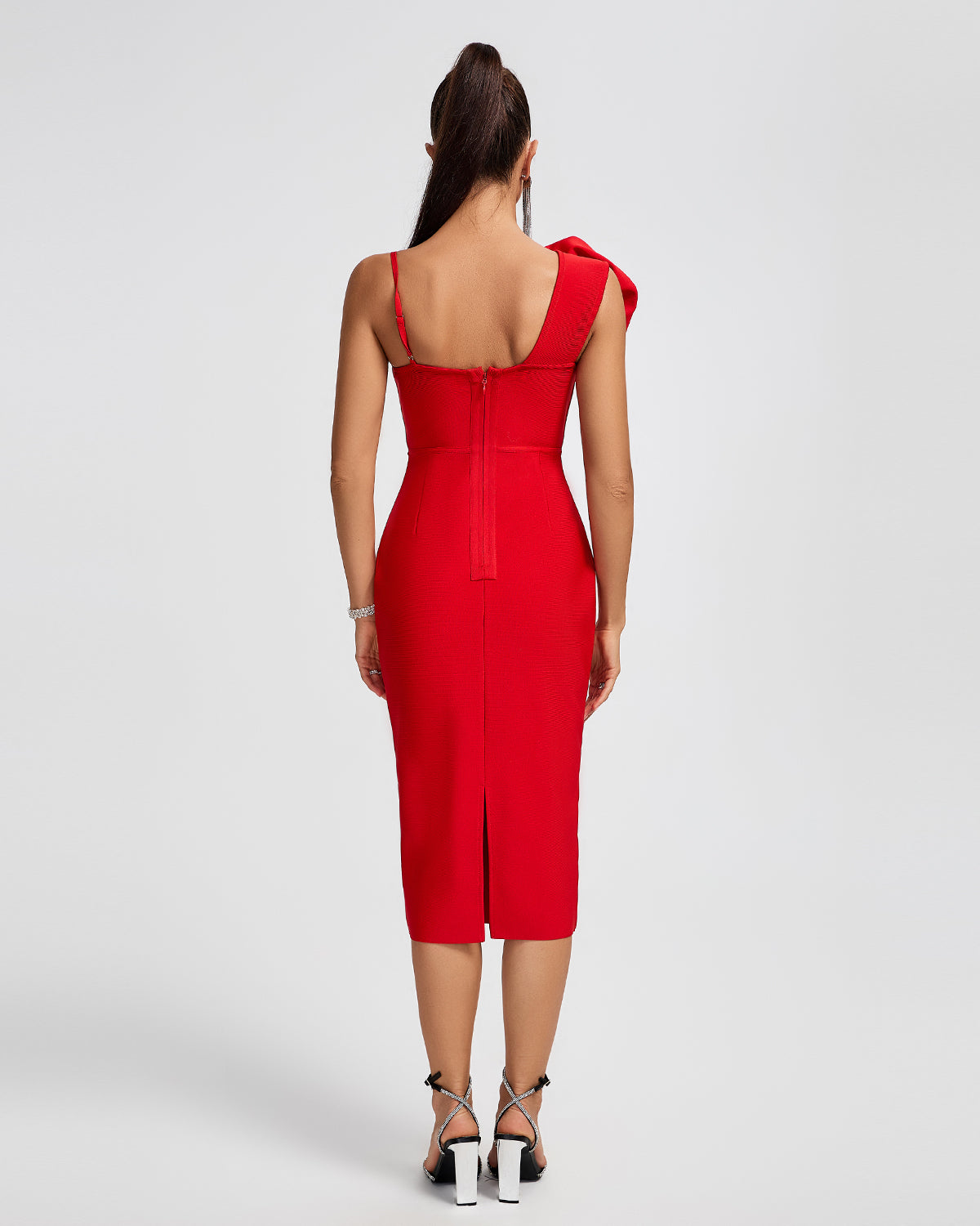 Women sexy red bandage midi dress